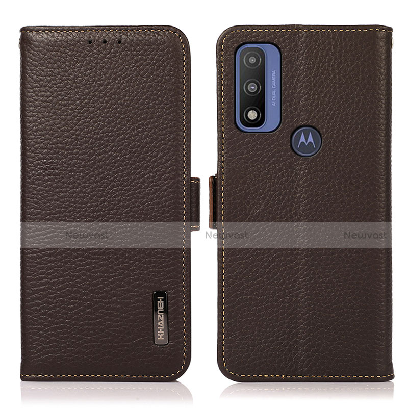 Leather Case Stands Flip Cover Holder B03H for Motorola Moto G Pure Brown