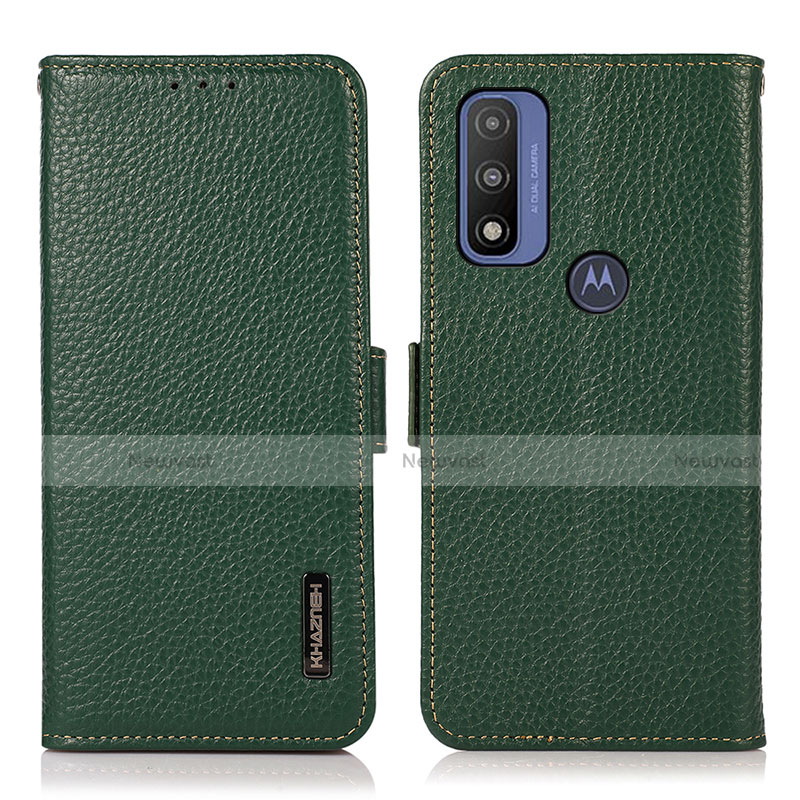 Leather Case Stands Flip Cover Holder B03H for Motorola Moto G Pure Green