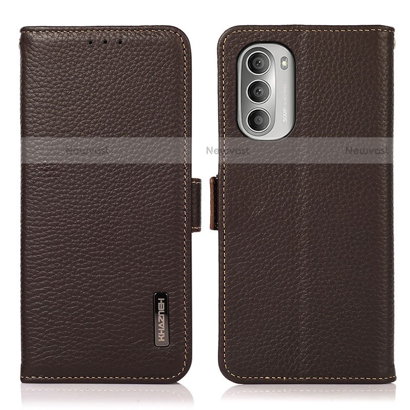 Leather Case Stands Flip Cover Holder B03H for Motorola Moto G Stylus (2022) 4G Brown