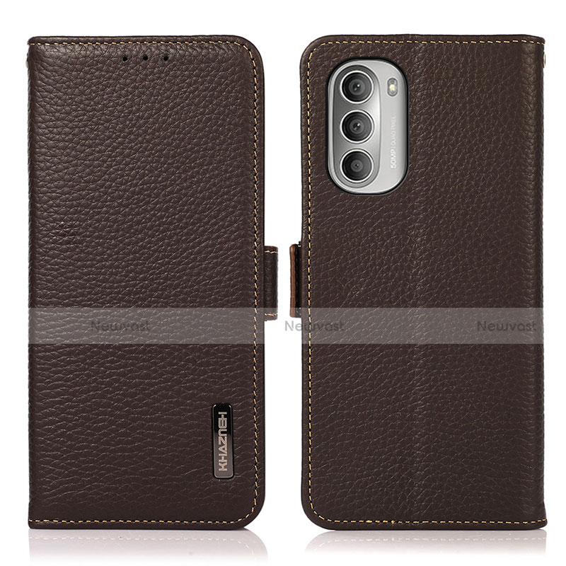 Leather Case Stands Flip Cover Holder B03H for Motorola Moto G Stylus (2022) 5G Brown