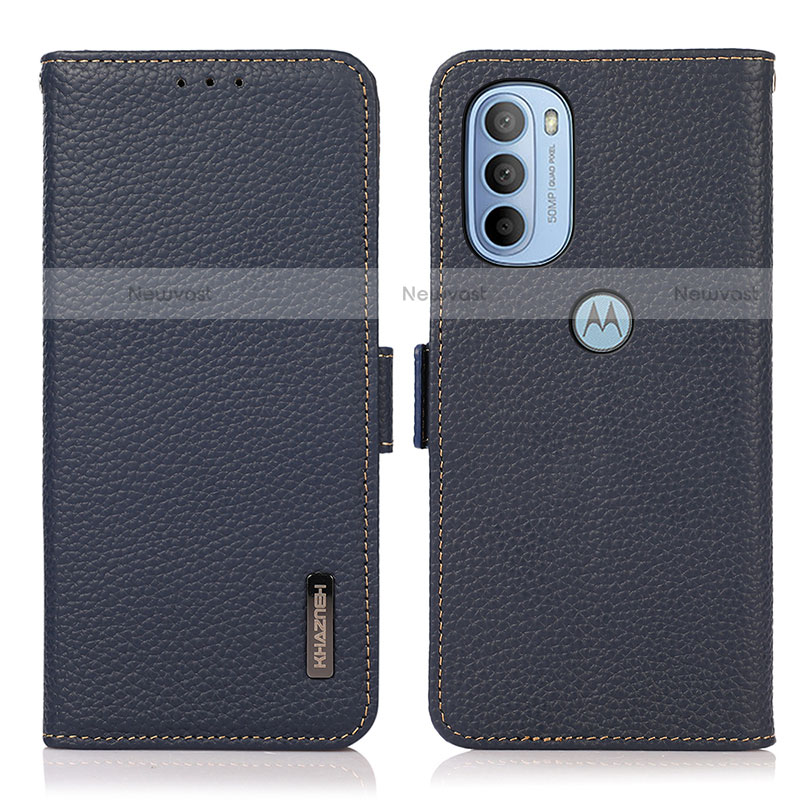 Leather Case Stands Flip Cover Holder B03H for Motorola Moto G31 Blue