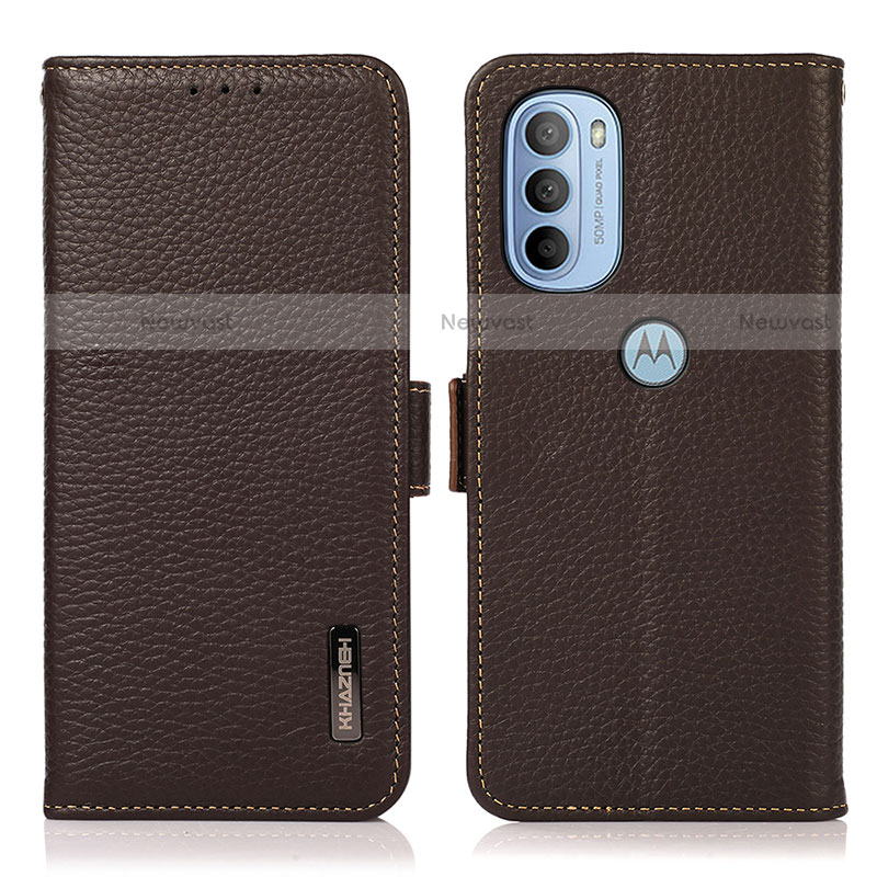 Leather Case Stands Flip Cover Holder B03H for Motorola Moto G31 Brown