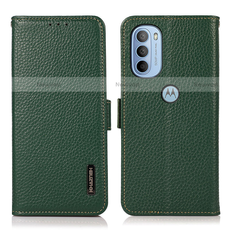 Leather Case Stands Flip Cover Holder B03H for Motorola Moto G31 Green