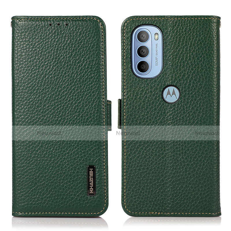 Leather Case Stands Flip Cover Holder B03H for Motorola Moto G41 Green