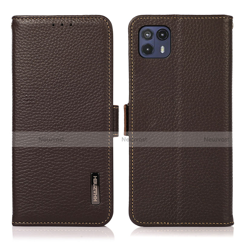 Leather Case Stands Flip Cover Holder B03H for Motorola Moto G50 5G Brown