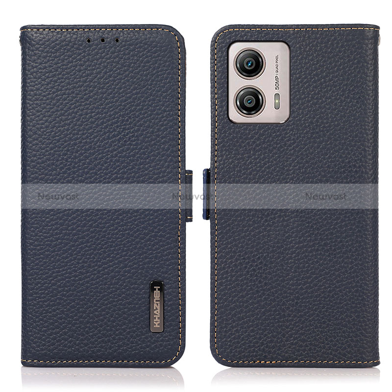 Leather Case Stands Flip Cover Holder B03H for Motorola Moto G53 5G Blue