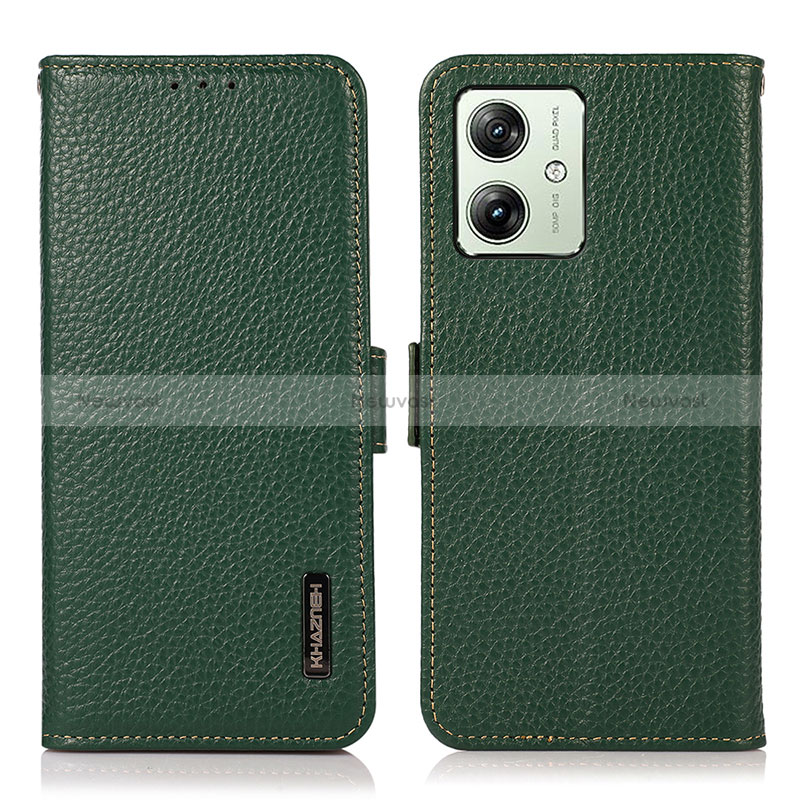 Leather Case Stands Flip Cover Holder B03H for Motorola Moto G54 5G Green