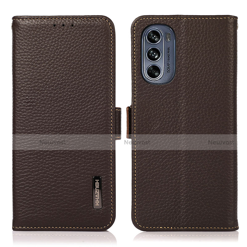 Leather Case Stands Flip Cover Holder B03H for Motorola Moto G62 5G Brown