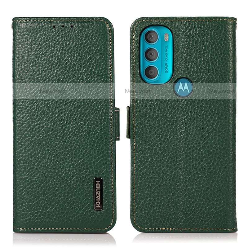 Leather Case Stands Flip Cover Holder B03H for Motorola Moto G71 5G Green