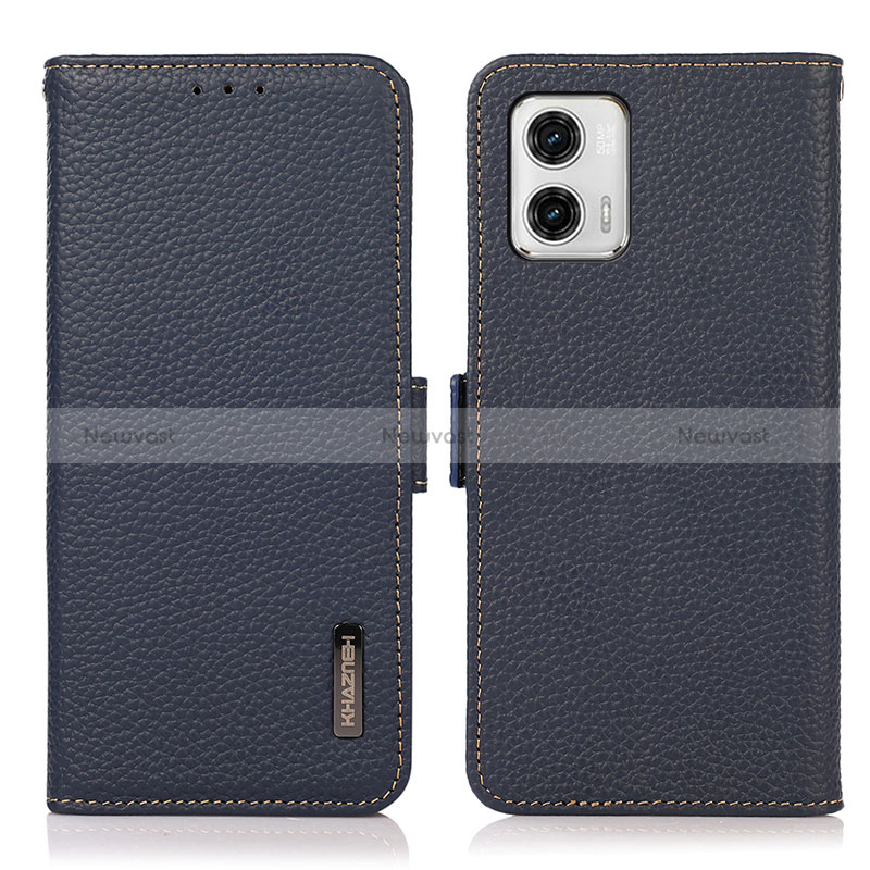 Leather Case Stands Flip Cover Holder B03H for Motorola Moto G73 5G Blue