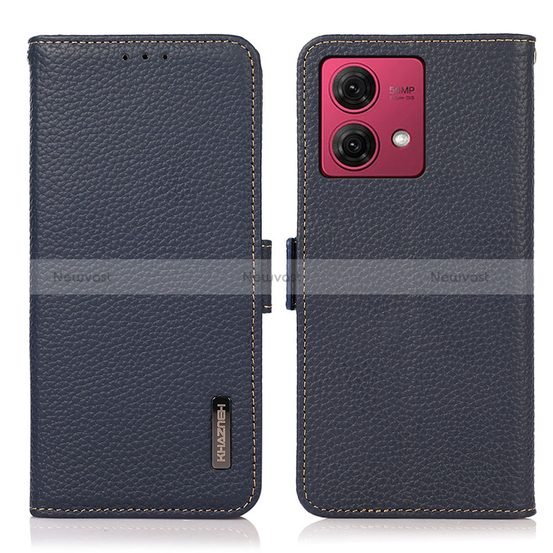 Leather Case Stands Flip Cover Holder B03H for Motorola Moto G84 5G Blue