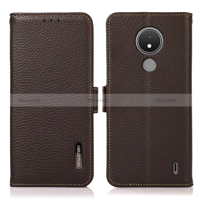 Leather Case Stands Flip Cover Holder B03H for Nokia C21 Brown