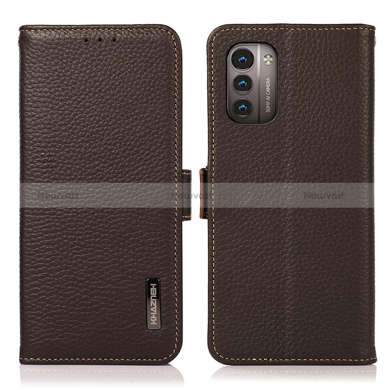 Leather Case Stands Flip Cover Holder B03H for Nokia G21 Brown