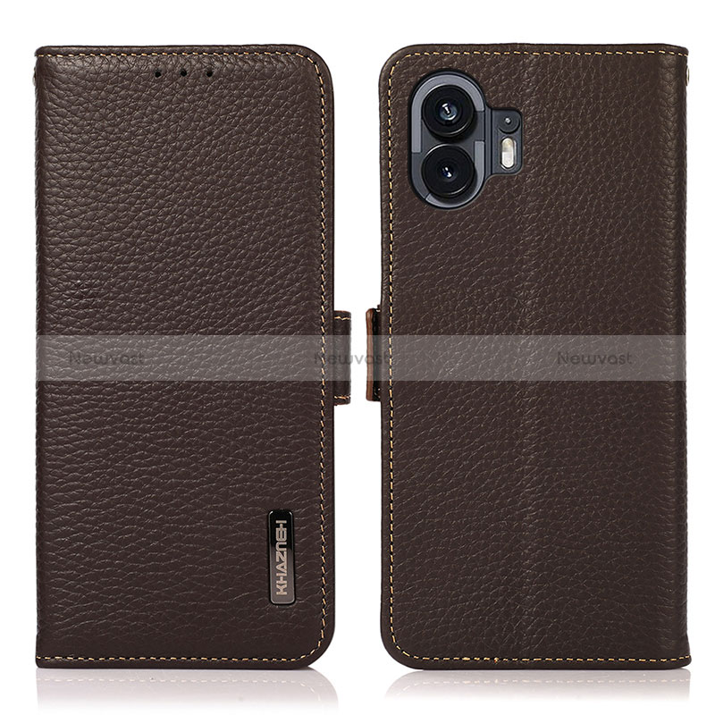 Leather Case Stands Flip Cover Holder B03H for Nothing Phone 2 Brown