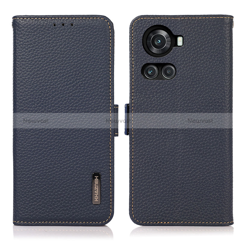 Leather Case Stands Flip Cover Holder B03H for OnePlus 10R 5G Blue