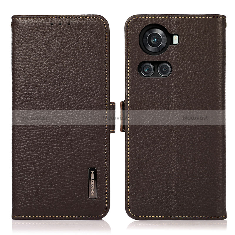 Leather Case Stands Flip Cover Holder B03H for OnePlus 10R 5G Brown