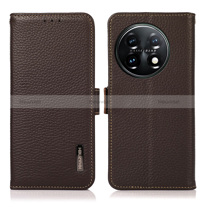 Leather Case Stands Flip Cover Holder B03H for OnePlus 11 5G Brown