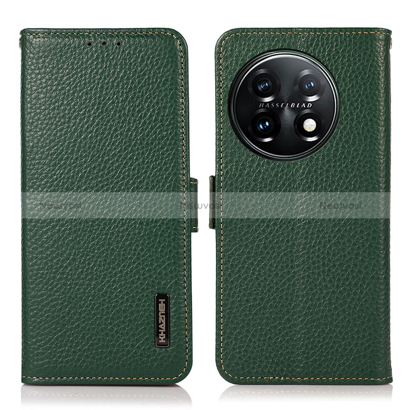 Leather Case Stands Flip Cover Holder B03H for OnePlus 11 5G Green