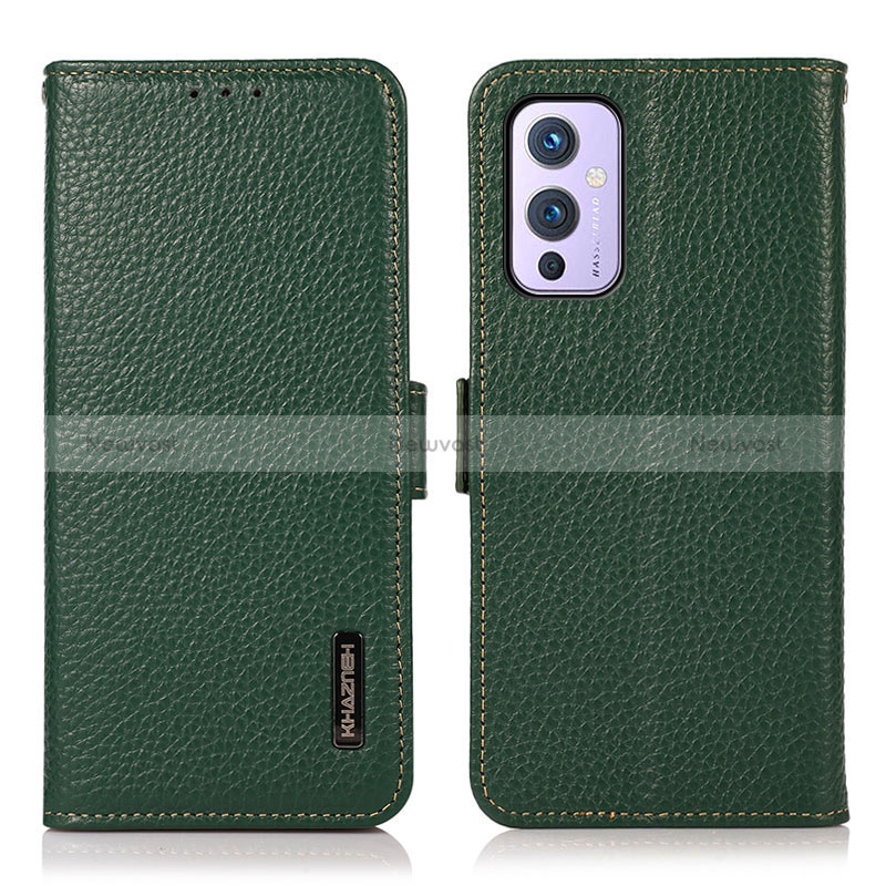 Leather Case Stands Flip Cover Holder B03H for OnePlus 9 5G Green