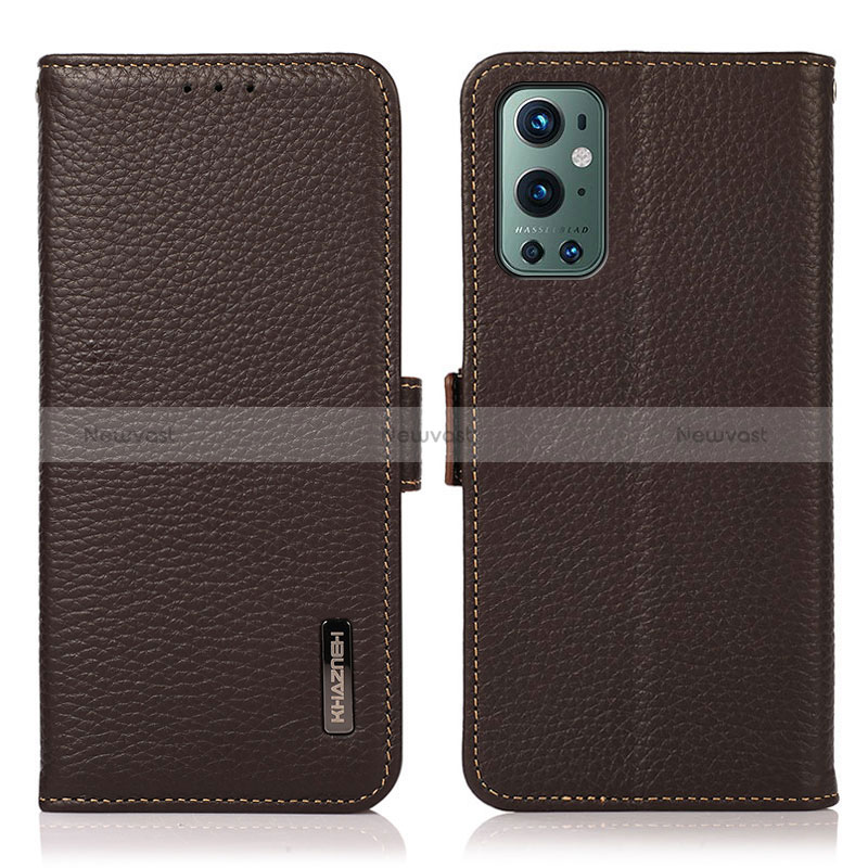 Leather Case Stands Flip Cover Holder B03H for OnePlus 9 Pro 5G Brown