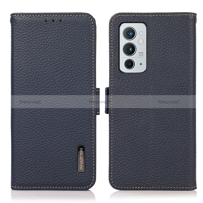 Leather Case Stands Flip Cover Holder B03H for OnePlus 9RT 5G Blue