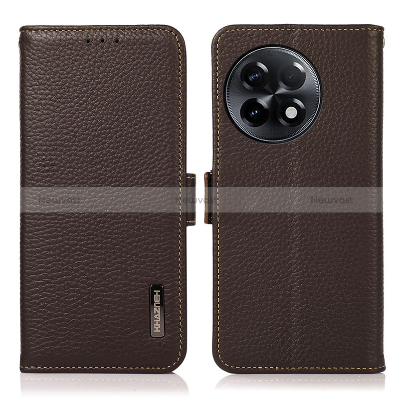 Leather Case Stands Flip Cover Holder B03H for OnePlus Ace 2 Pro 5G Brown