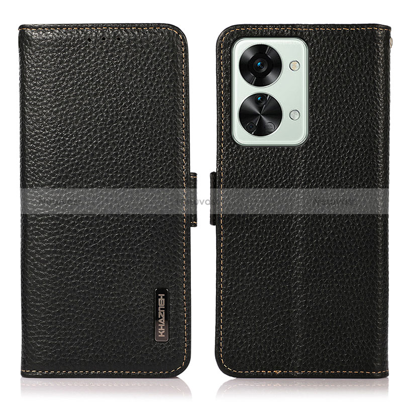 Leather Case Stands Flip Cover Holder B03H for OnePlus Nord 2T 5G Black