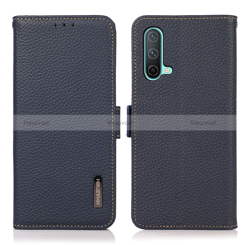 Leather Case Stands Flip Cover Holder B03H for OnePlus Nord CE 5G Blue