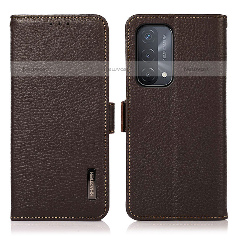 Leather Case Stands Flip Cover Holder B03H for OnePlus Nord N200 5G Brown