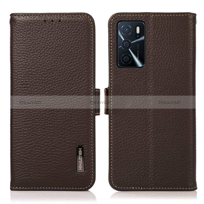 Leather Case Stands Flip Cover Holder B03H for Oppo A16 Brown