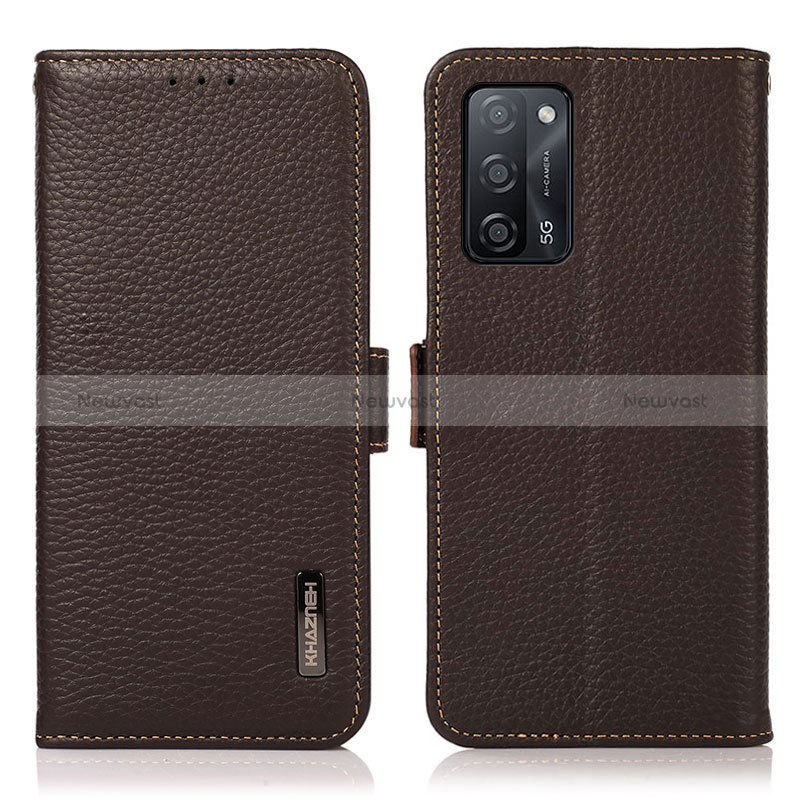 Leather Case Stands Flip Cover Holder B03H for Oppo A53s 5G Brown