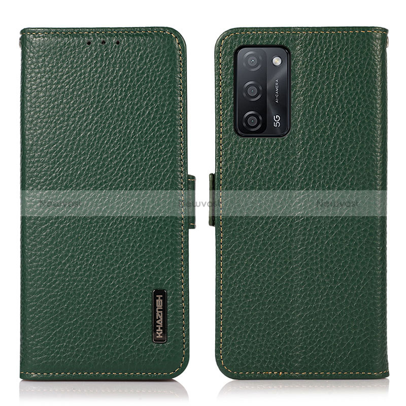 Leather Case Stands Flip Cover Holder B03H for Oppo A53s 5G Green