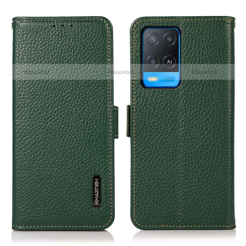 Leather Case Stands Flip Cover Holder B03H for Oppo A54 4G Green