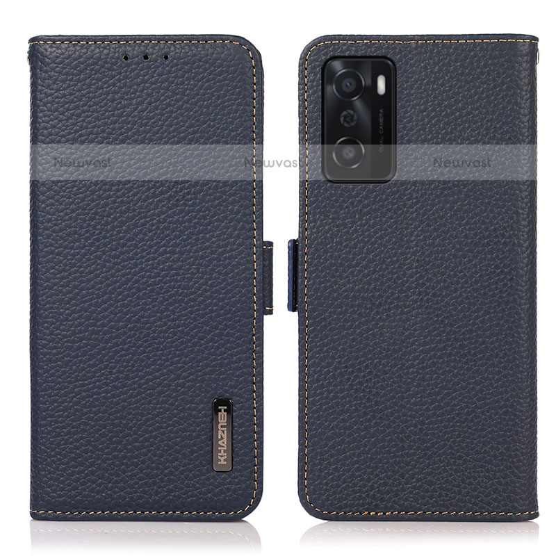 Leather Case Stands Flip Cover Holder B03H for Oppo A55S 5G Blue