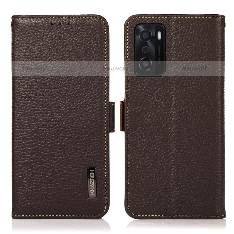 Leather Case Stands Flip Cover Holder B03H for Oppo A55S 5G Brown