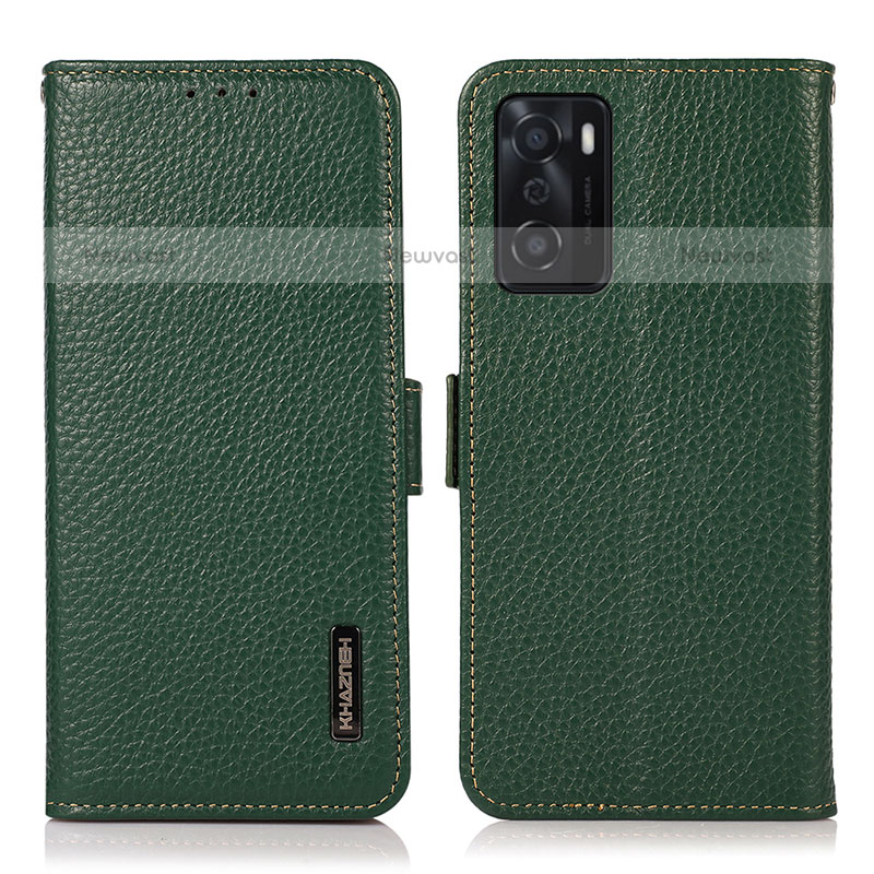 Leather Case Stands Flip Cover Holder B03H for Oppo A55S 5G Green