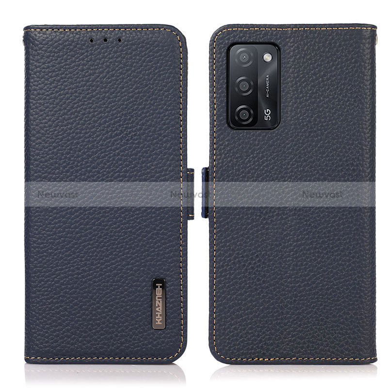 Leather Case Stands Flip Cover Holder B03H for Oppo A56 5G Blue