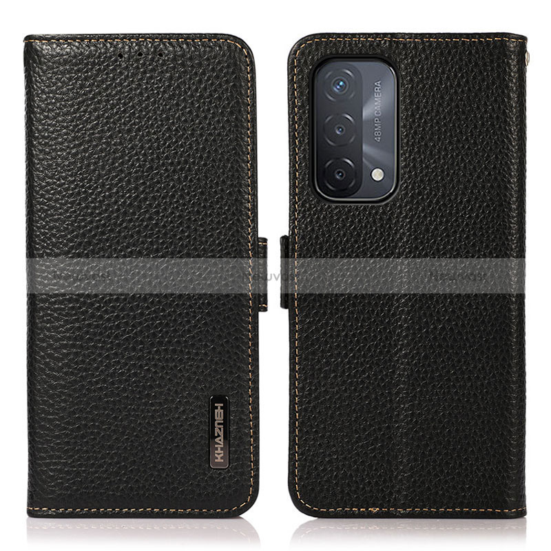 Leather Case Stands Flip Cover Holder B03H for Oppo A74 5G Black