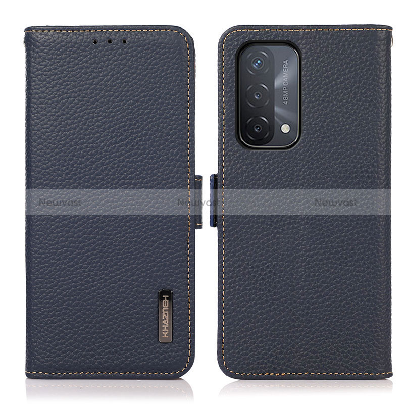 Leather Case Stands Flip Cover Holder B03H for Oppo A74 5G Blue