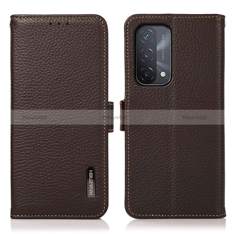 Leather Case Stands Flip Cover Holder B03H for Oppo A74 5G Brown