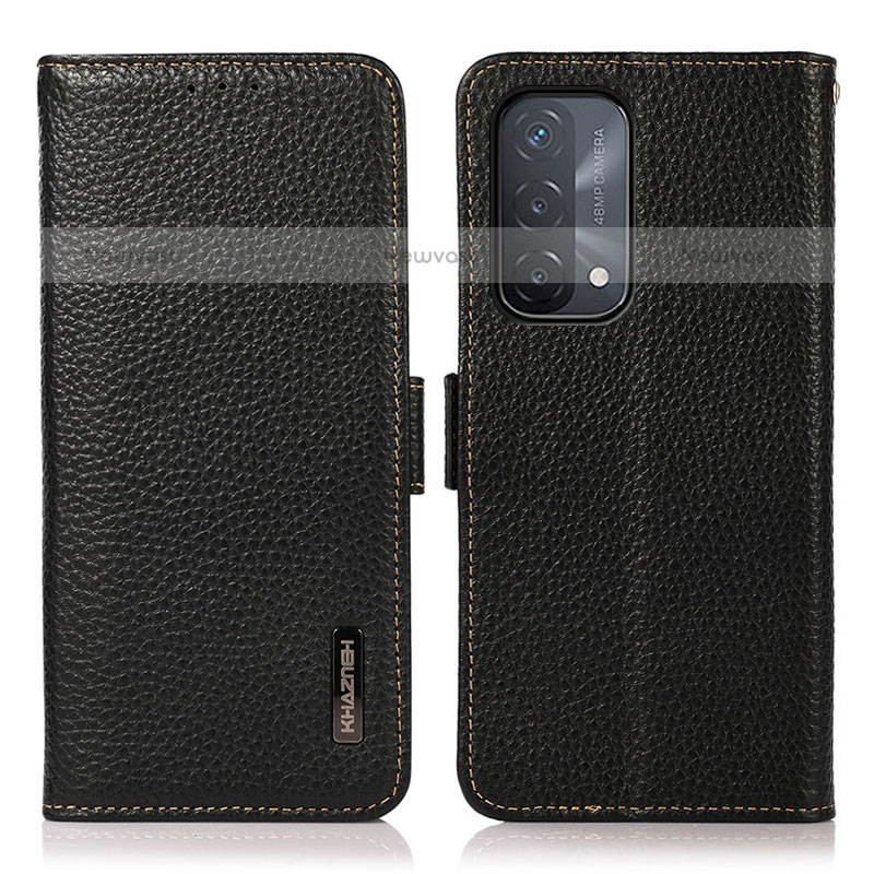 Leather Case Stands Flip Cover Holder B03H for Oppo A93 5G Black