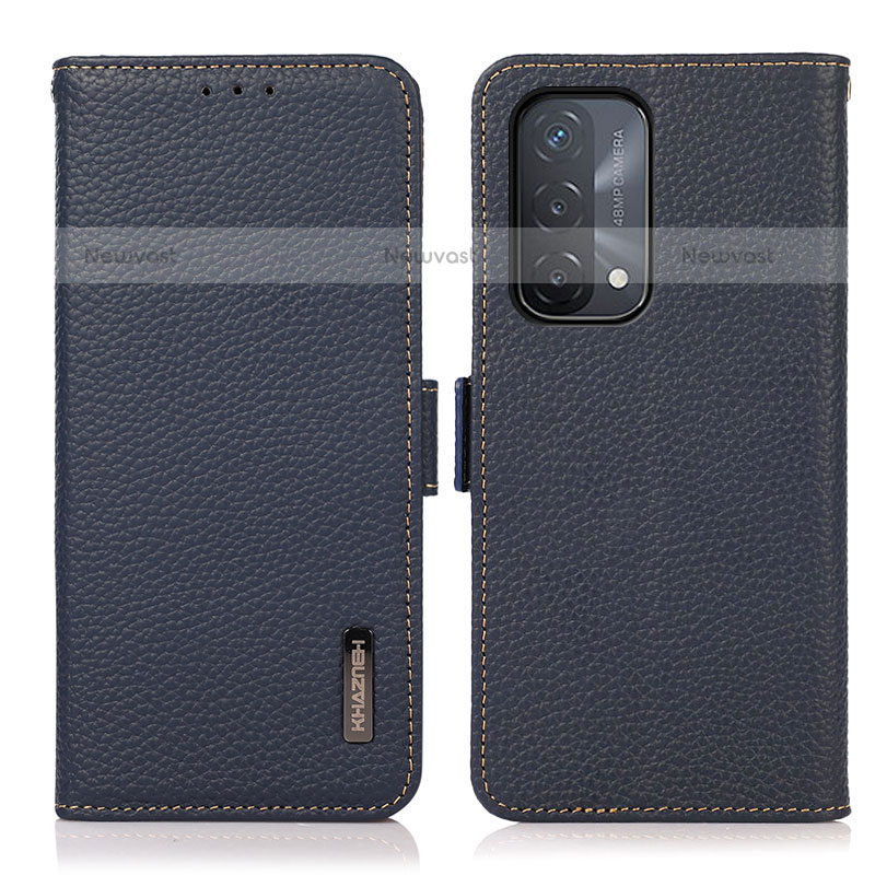 Leather Case Stands Flip Cover Holder B03H for Oppo A93 5G Blue