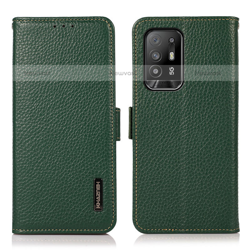 Leather Case Stands Flip Cover Holder B03H for Oppo A94 5G Green