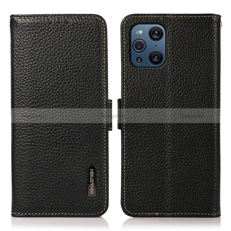 Leather Case Stands Flip Cover Holder B03H for Oppo Find X3 5G Black