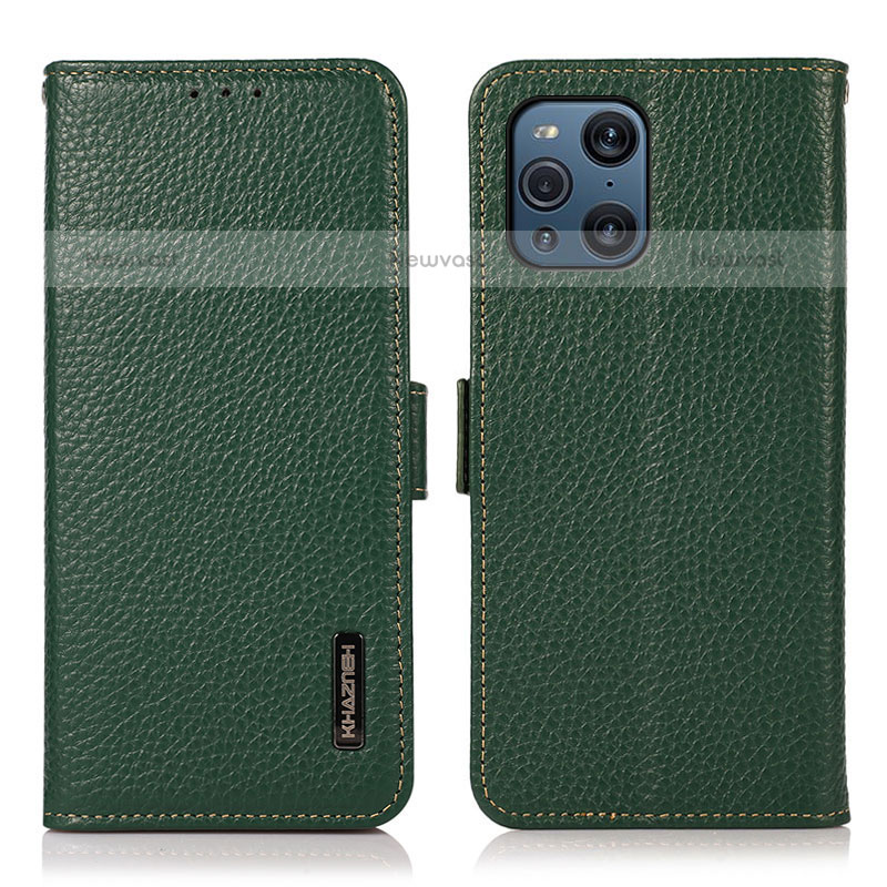 Leather Case Stands Flip Cover Holder B03H for Oppo Find X3 Pro 5G Green