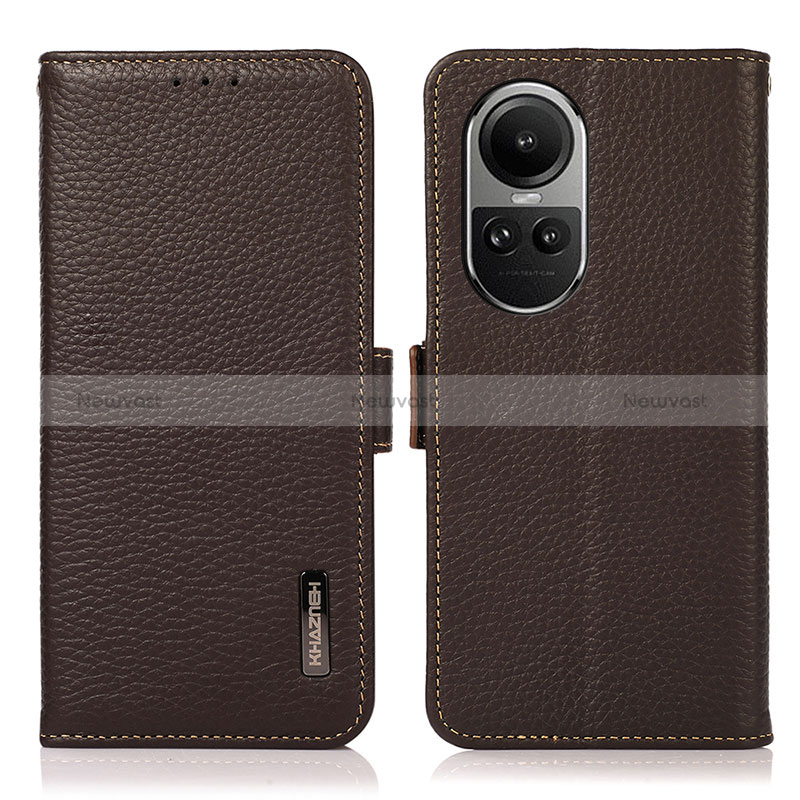 Leather Case Stands Flip Cover Holder B03H for Oppo Reno10 Pro 5G Brown