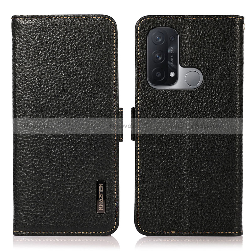 Leather Case Stands Flip Cover Holder B03H for Oppo Reno5 A Black