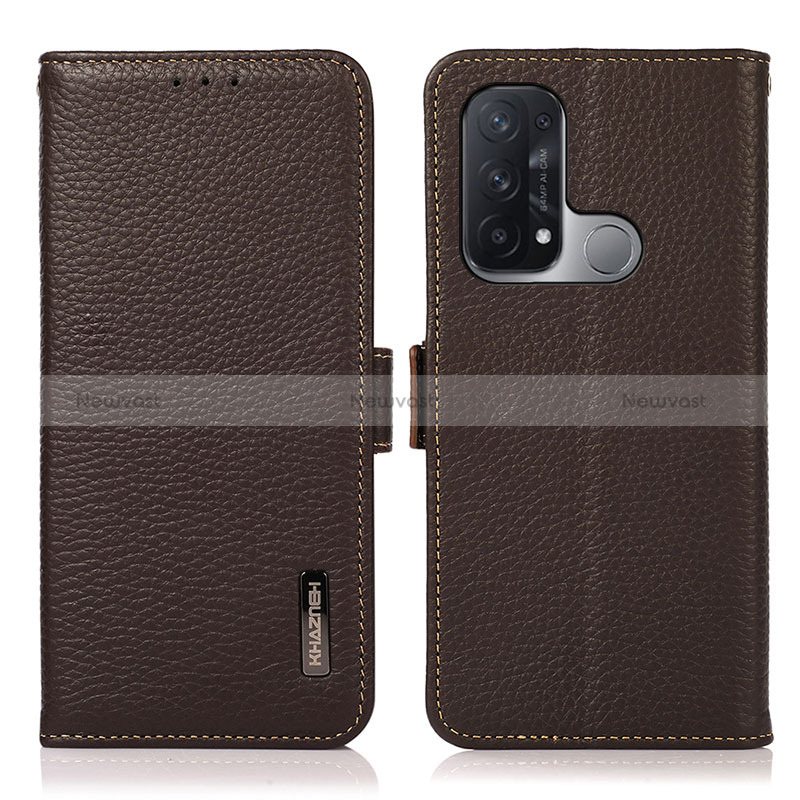 Leather Case Stands Flip Cover Holder B03H for Oppo Reno5 A Brown