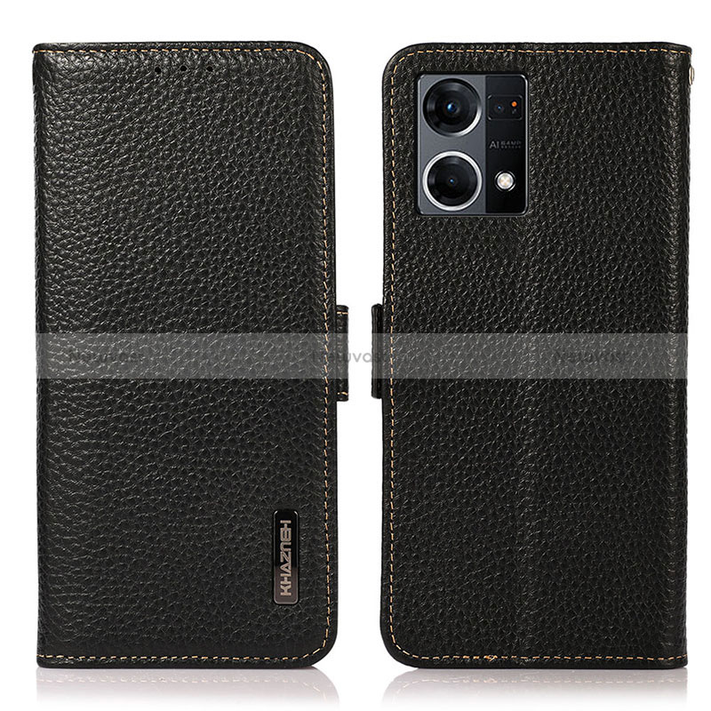 Leather Case Stands Flip Cover Holder B03H for Oppo Reno7 4G Black