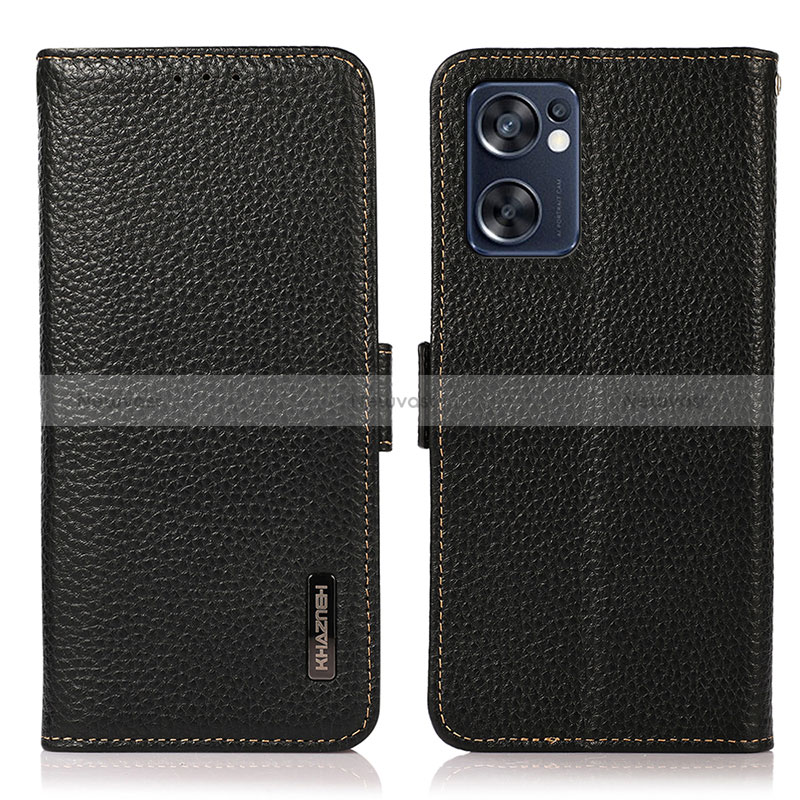 Leather Case Stands Flip Cover Holder B03H for Oppo Reno7 SE 5G Black